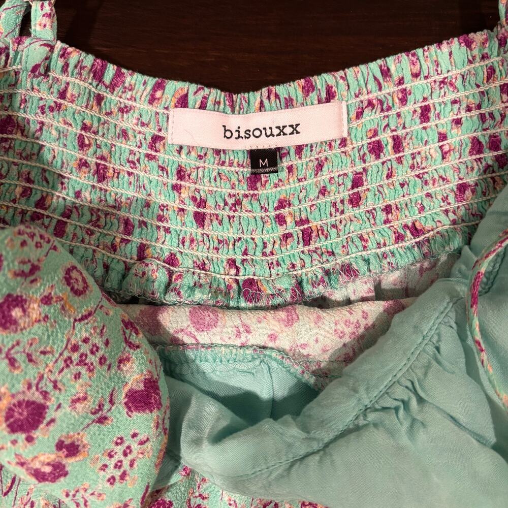 Bisouxx Mint Green Floral V-Neck Midi Dress 90’s Romantic Grunge- size M - Picture 6 of 9